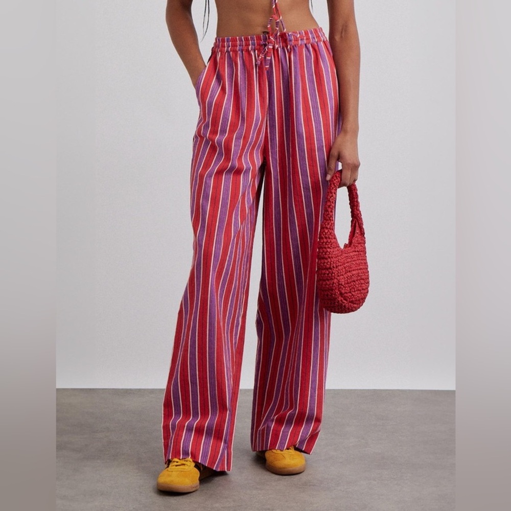 Chlo Trousers Damson Madder Red Stripe Size EU 10/fits like US Small